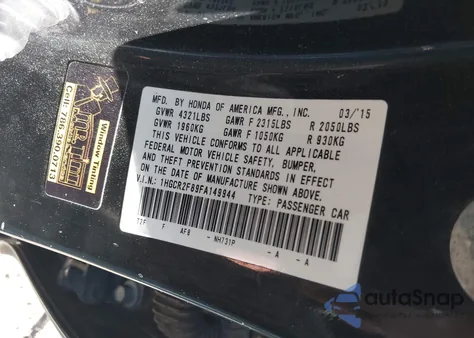 2015 Honda Accord Ex-L z USA, uszkodzony, nr VIN 1HGCR2F89FA149944